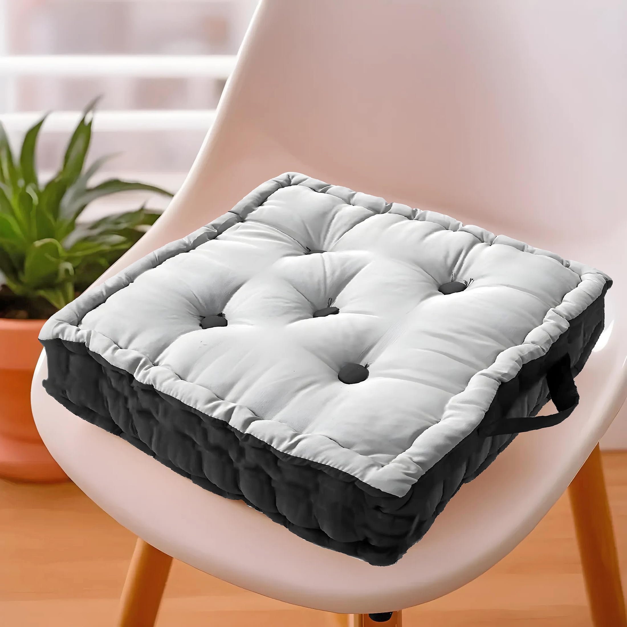 Kuber Industries Square Chair Pad|Comfortable Seat Cushion|Soft Cotton Pillow Filler for Seating,Meditation,Yoga,Living Room (Gray)