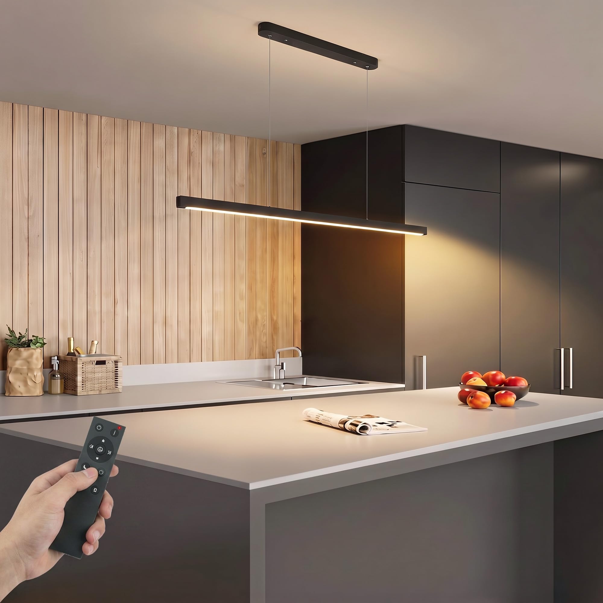 HOMCOM LED Pendelleuchte 114 cm dimmbar höhenverstellbar Hängeleuchte mit Fernbedienung, Memory-Funktion, Nachtmodus Pendellampe Linear design Wohnzimmerlampe Hängend für Esstisch Esszimmer