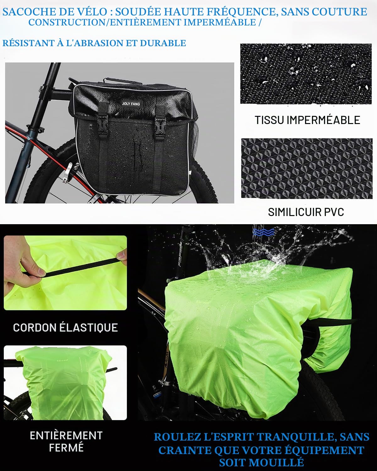 Sacoche de Vélo Porte Bagage, 30L Sac de Vélo Double Arrière avec Housse de Pluie