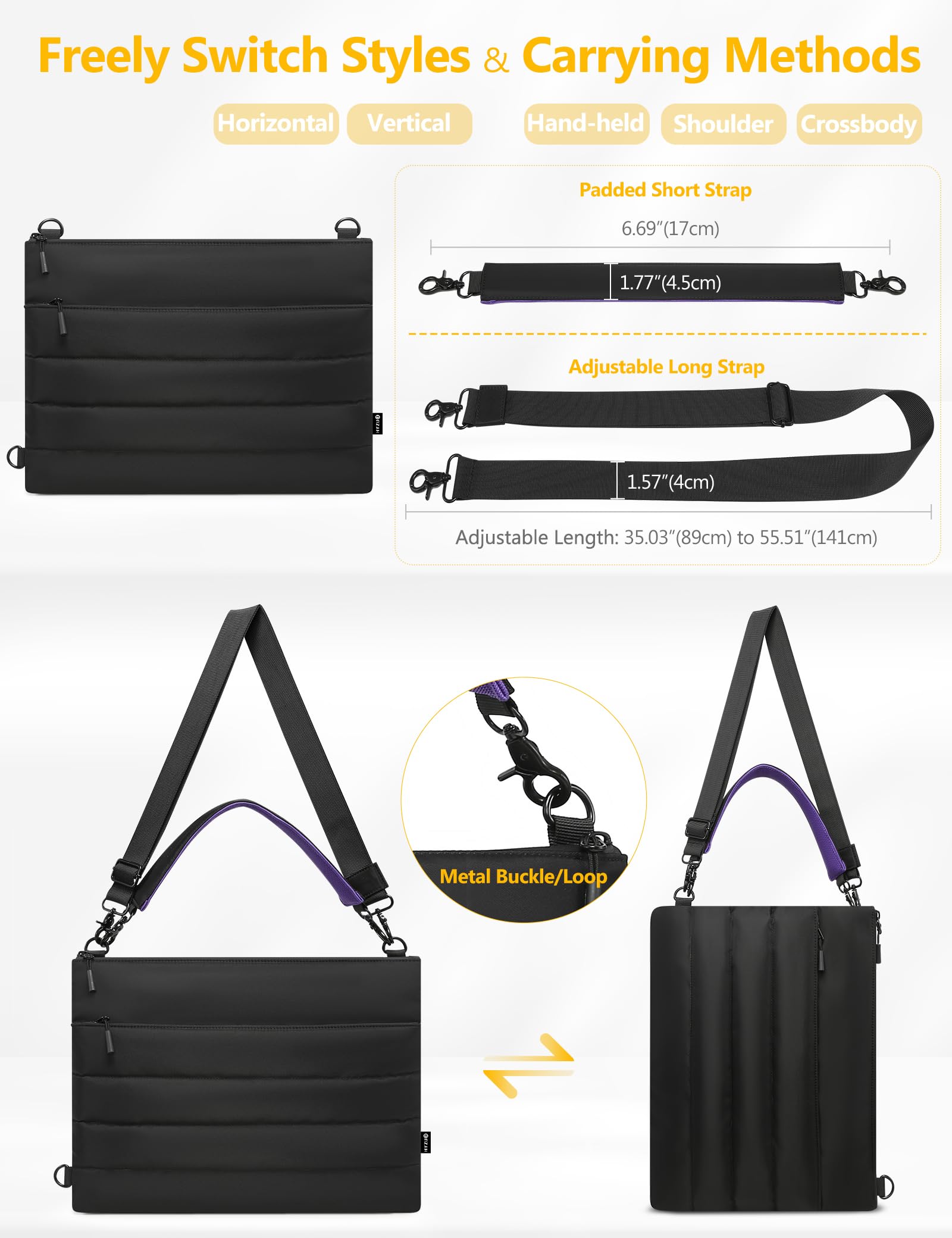 HYZUO 15-16 Pollici Custodia per Laptop per MacBook Pro 16 M5-M1 A3428 A3429, MacBook Pro/Air 15, 15" 15,6" Dell/HP/Lenovo/Asus/Acer Notebook, Borsa a Tracolla Donna Lavoro Quotidiano Mano, Nero