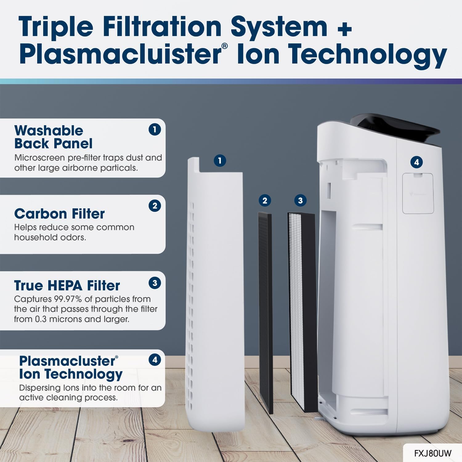 Diagram showing the layers of the Triple Filtration System and Plasmacluster Ion Technology