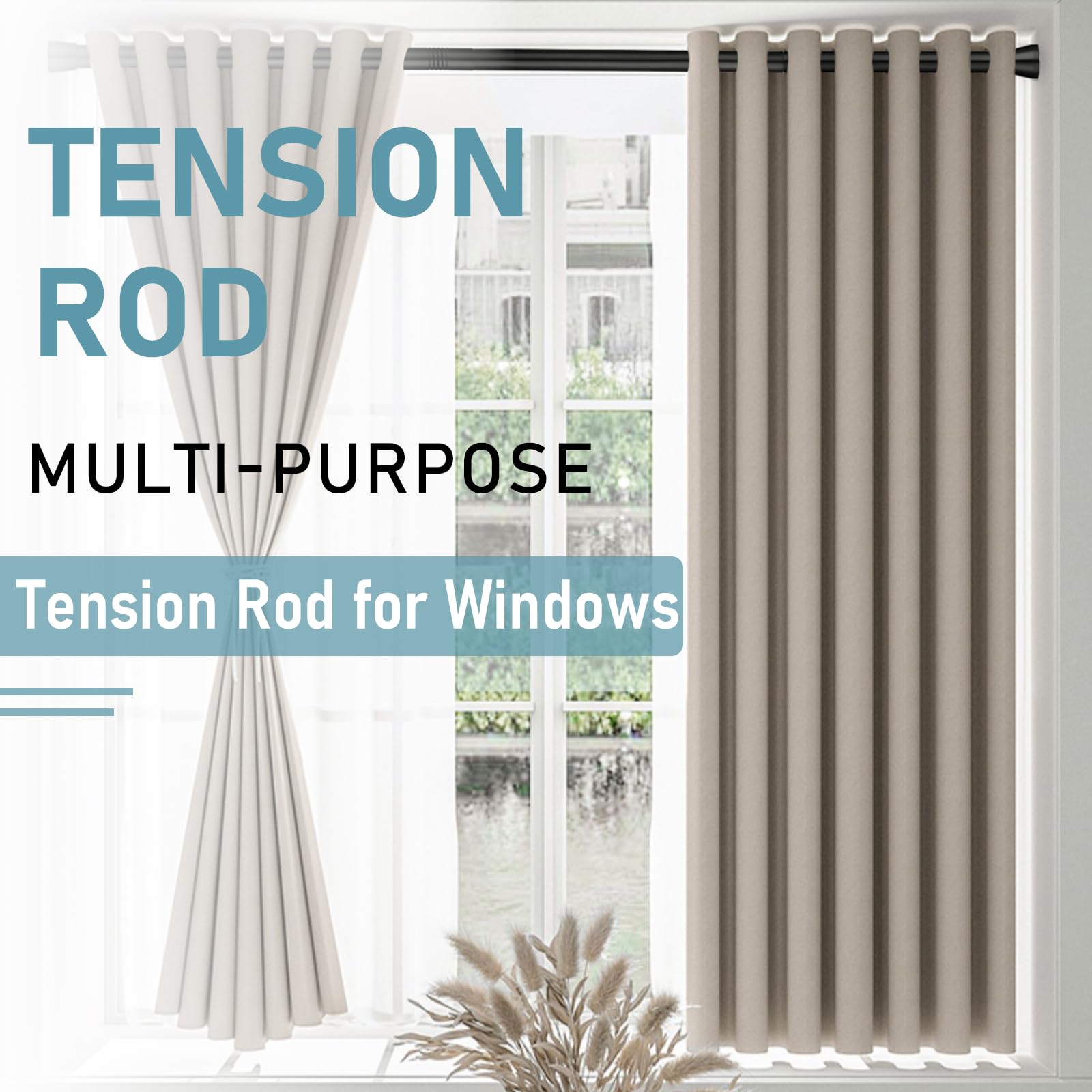 QUDAYE 2Pack Spring Tension Curtain Rod 28 To 48 Inch Black Tension Rod 7/8" Adjustable Shower Curtain Rods No Drilling Spring Loaded Curtain Rods for Bathroom Window Closet Kitchen Bedroom Doorway