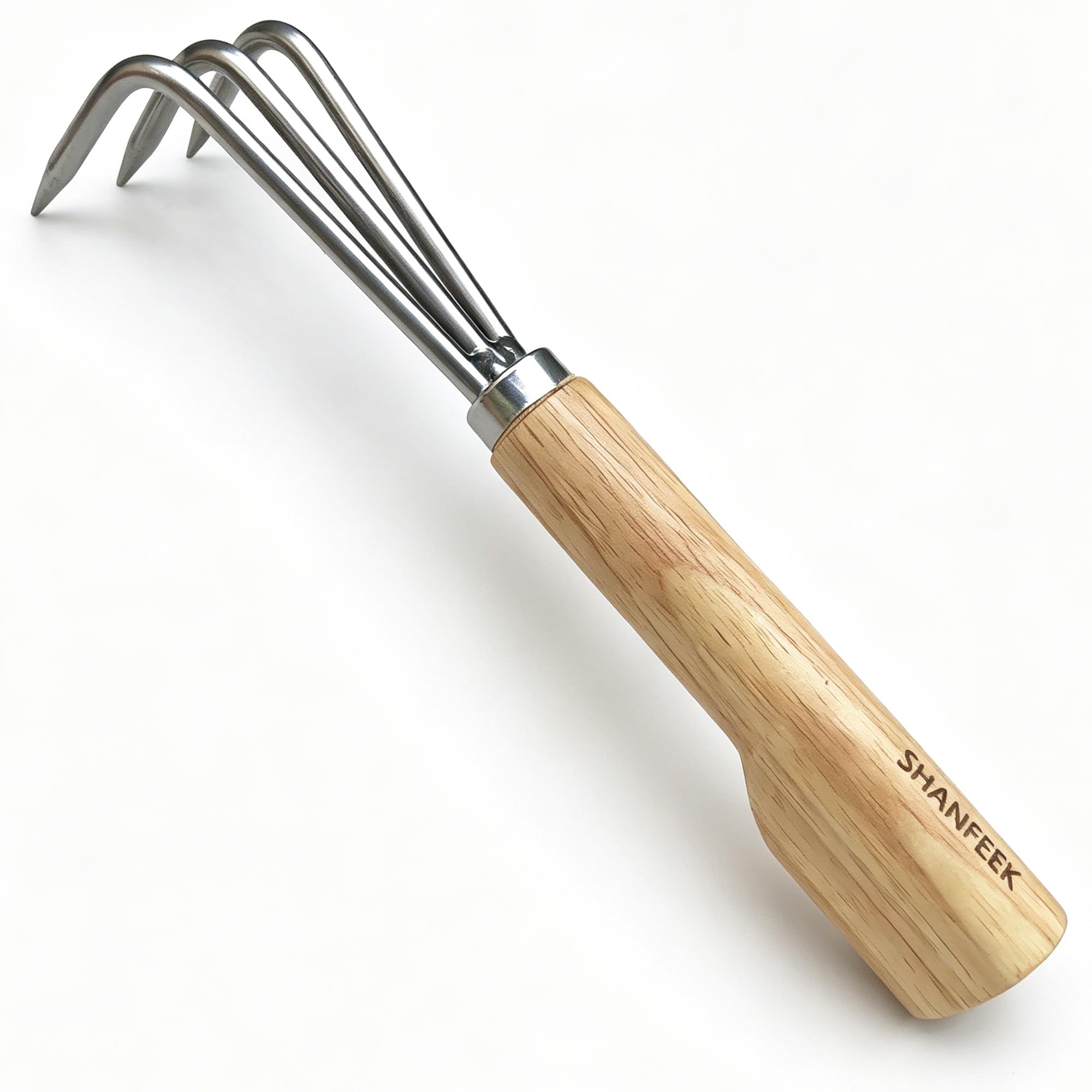 SHANFEEK Garden Rake 3-Claw Japanese Landscape Dethatcher Thatching Beach Combing Rake for Digging Clam Shell Flower Bed Defoliation Hoe Garden Tool For Loosen The Soil (Gold)