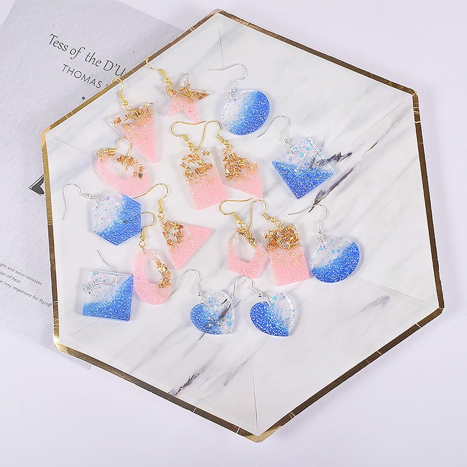 Attuslla 2 PCS Resin Earring Molds Pendant Resin Molds Silicone Jewelry Silicone Resin Molds Making Kits with Ear Hooks, Jump Rings for DIY Earrings, Necklace, Pendant Craft Supplies image 4
