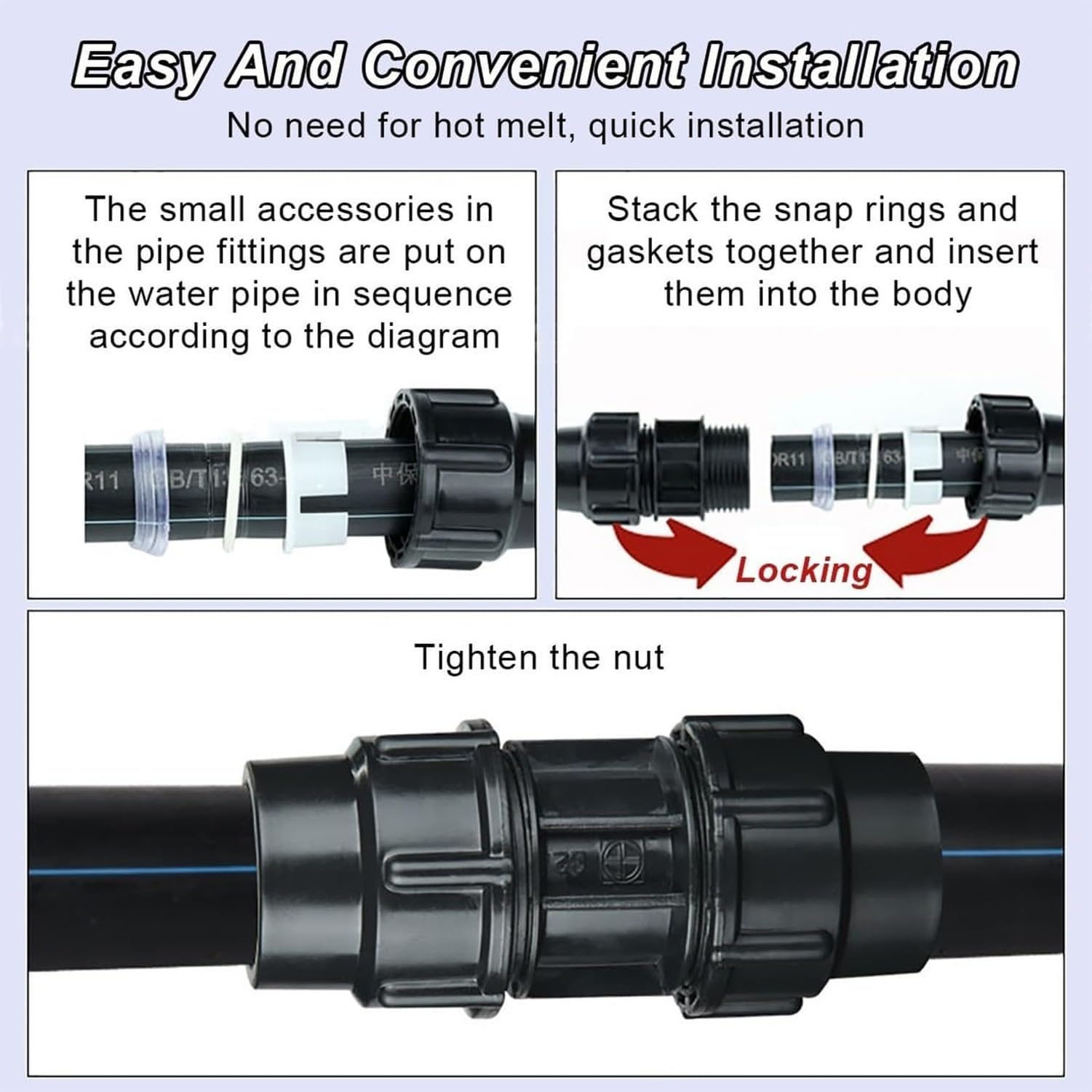 Vanne d'arrêt à connexion rapide, vanne en plastique T,, 63mm, 63mm