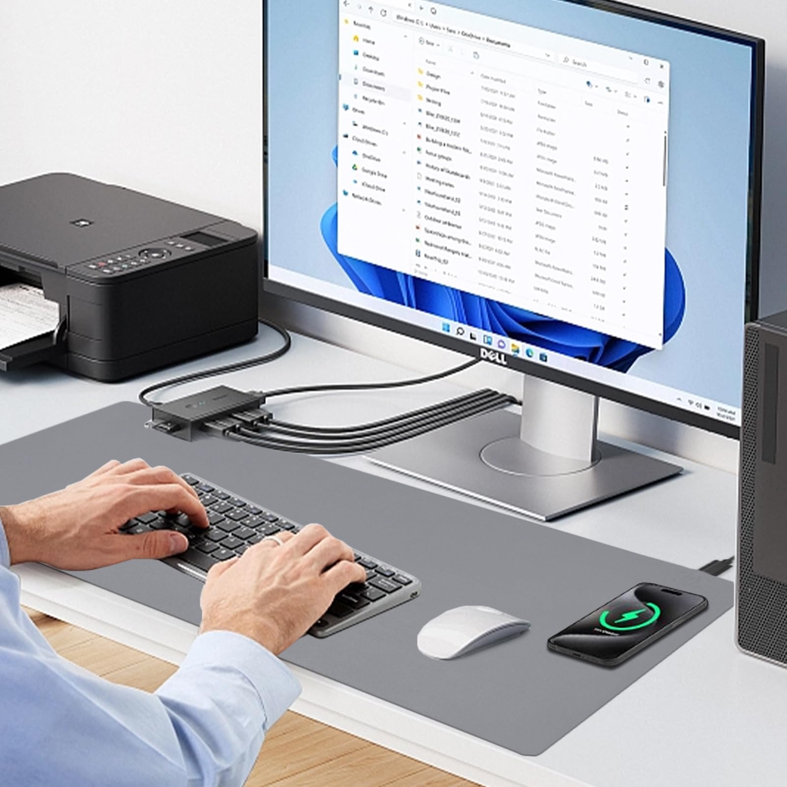 Desk Mat With Wireless Charging, White Mouse Pad With Wireless Charger, Desk Pad Matt For Desktop, Mousepad Gaming Large Mouse Pad, Leather Compute For Keyboard And Mouse, 32" X 16 - View #5