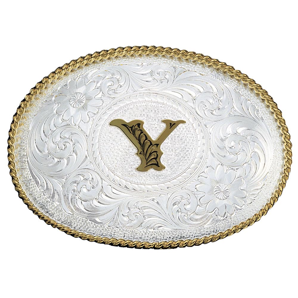 Montana Silversmiths Initial Engraved Gold Trim Western Belt Buckle