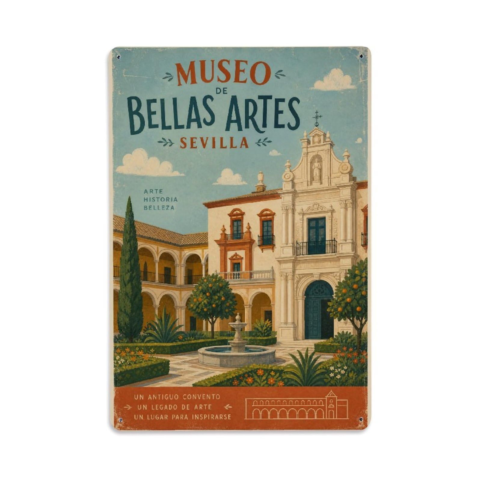 Huiyhb 8X12inch(20X30cm) Vintage Travel Museo Bellas Artes Seville Museum Building Metal Tin Sign