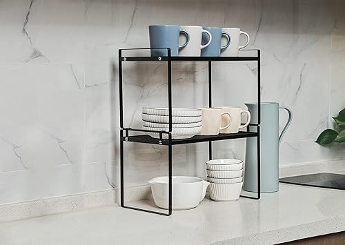 Miniatura 8 de Paquete de 2 estantes organizadores de gabinete, estante de almacenamiento, ahorro de espacio para encimera de cocina, despensa, baño, armario