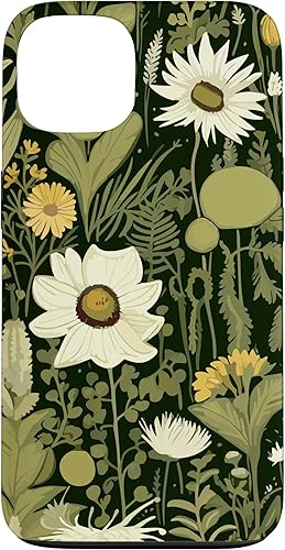 iPhone 13 Wildflower, patrón de flores botánicas verdes, funda de flores silvestres boho
