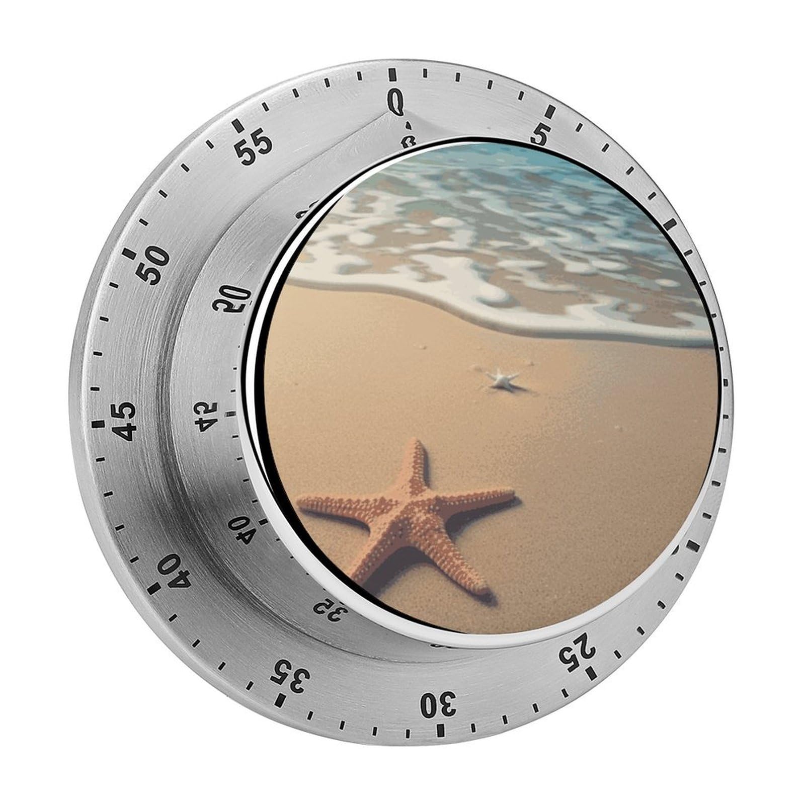 3D Beautiful Starfish on Beach Sand Visual Timer with Loud Alarm 60-Minute Kitchen Timers Exquisite Stainless Steel Body - Mechanical Desk Timer Countdown Clock for Cooking Chef Clock
