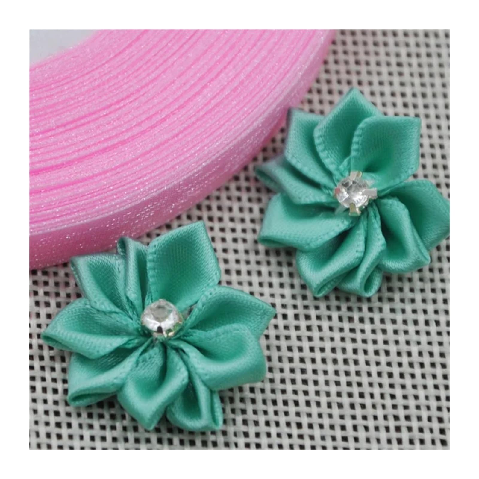 KiddiBubzi 20pcs 25mm Mix Color Ribbon Flowers With Rhinestone Garment Sewing Supplies Handmade Appliques(Color 11)