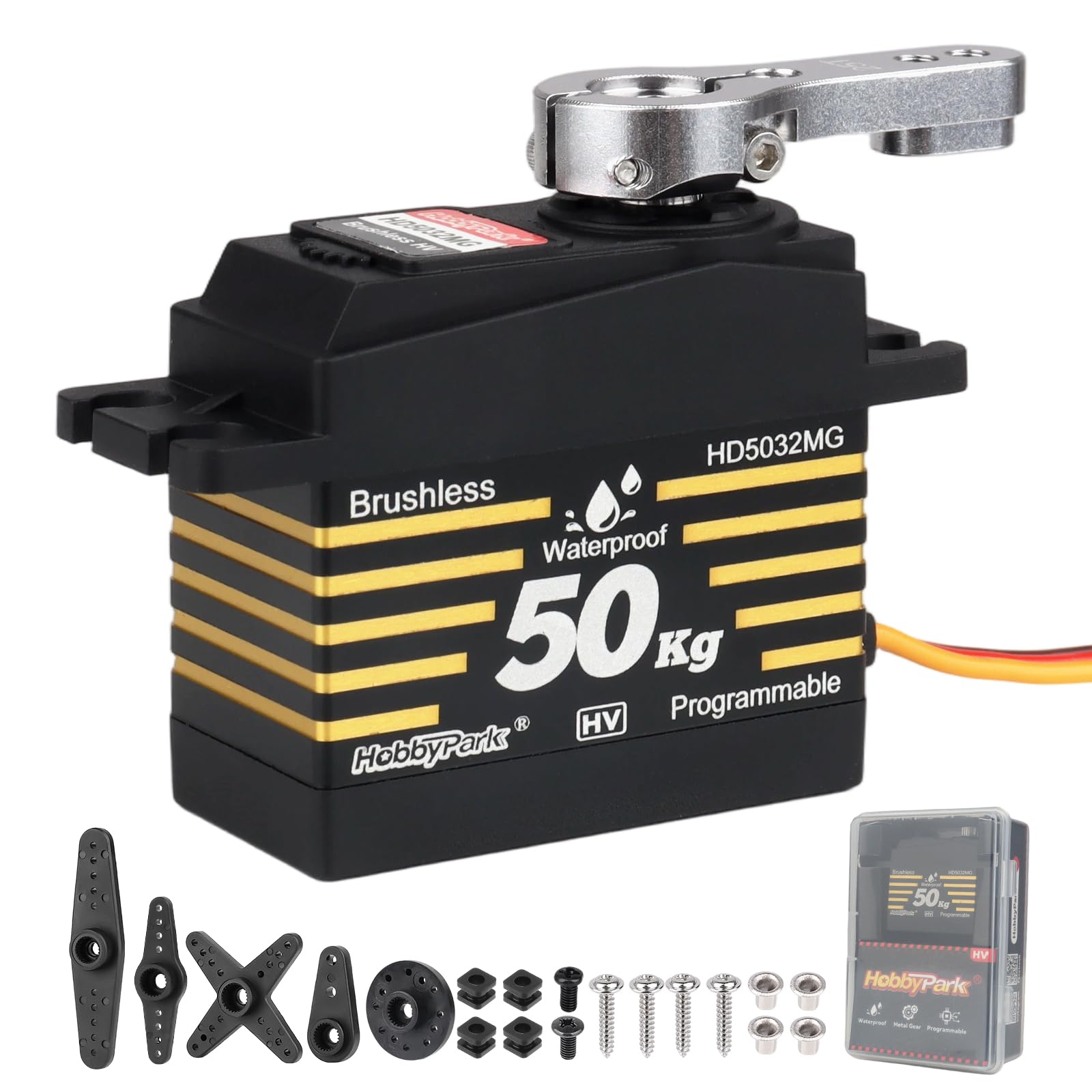 HobbyPark Servo 50kg Servo impermeabile ad alta coppia RC Sterzo Servo Motore Brushless Velocità Veloce Dimensioni standard HV Ingranaggi in Acciaio Inox per 1/8 1/10 RC Crawler Auto Camion Buggy
