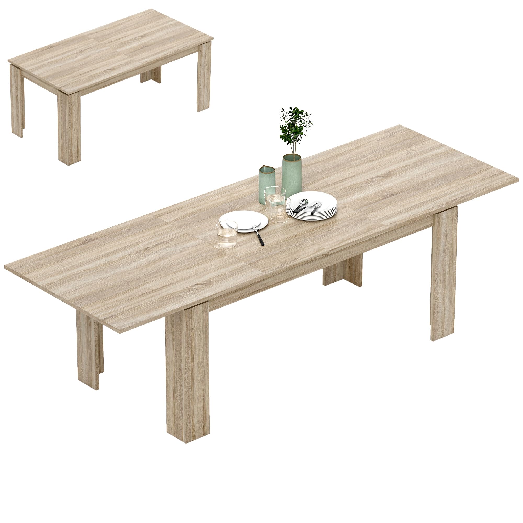 HOMCOM Esstisch ausziehbar 180-260 x 90 cm für 8-10 Personen Eiche