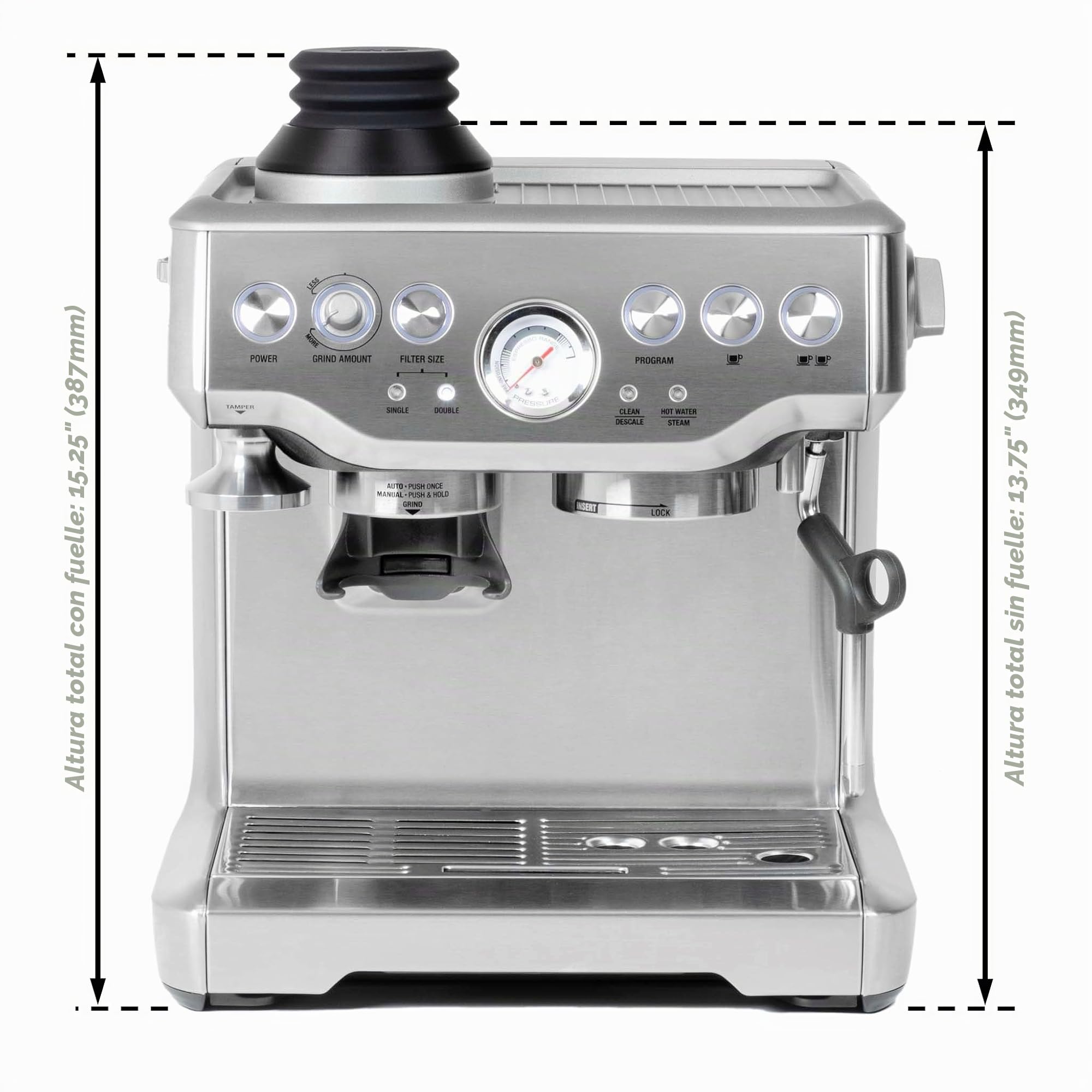Tolva de dosis única con fuelle de silicona y peso antipalomitas de maíz, compatible con Breville Barista Express, Pro, Touch e Impress, color negro