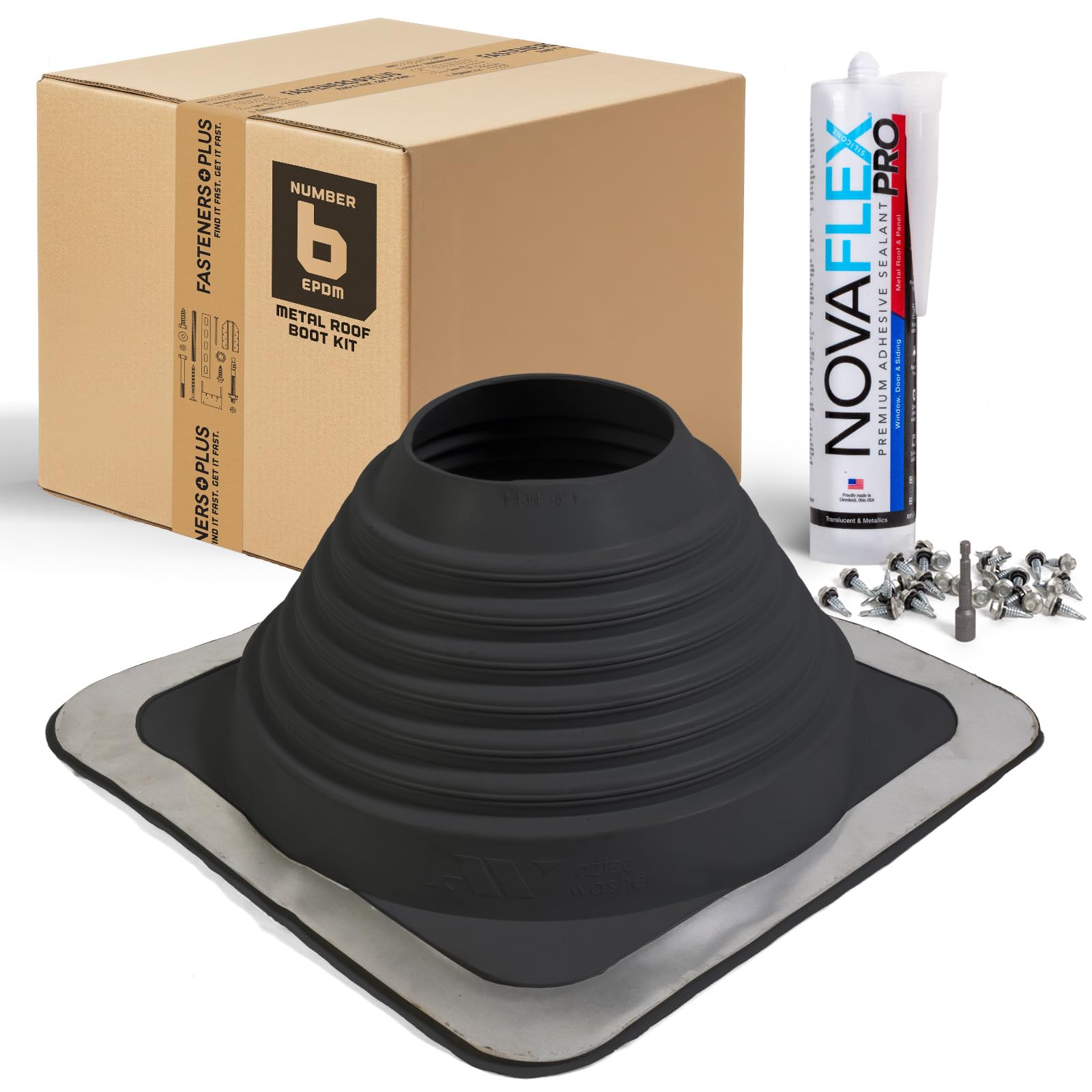 Fasteners Plus #6 Square EPDM Metal Roof Pipe Flashing Boot