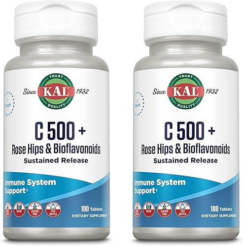 KAL C-500 con tabletas de liberación sostenida de RH y bioflavonoides, 500 mg, 100 unidades Paquete de 2