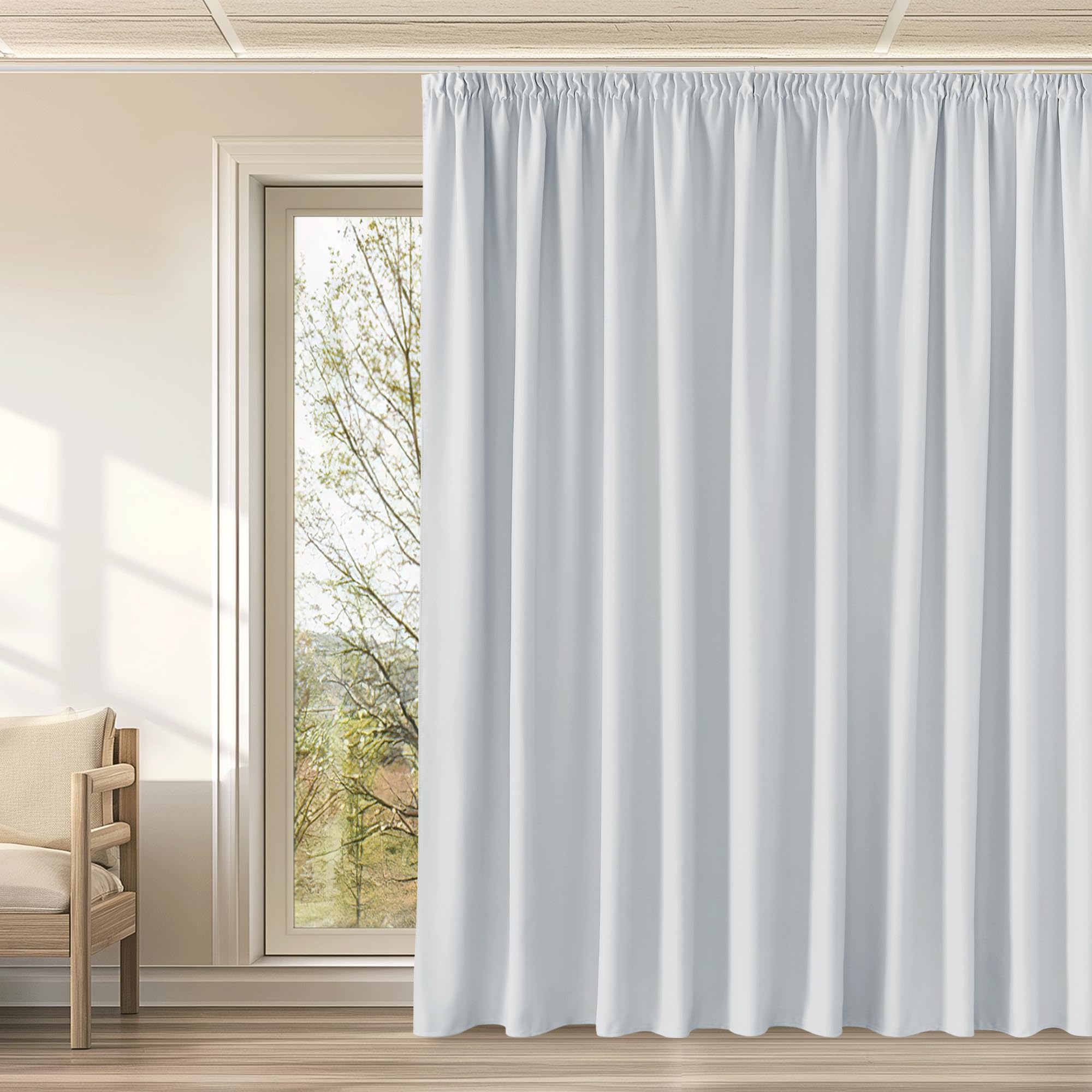 KGORGE Extra Breite Vorhänge mit Kräuselband für Schiene Wohnzimmer Gardinen Weiss Blickdicht 1er-Set 240 x 300 cm(HxB) Thermovorhang Hitzeschutz Raumteile Übergardinen Wärmeisolierend, Grauweiß