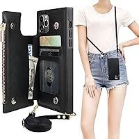 Vista 22 de Bocasal Funda tipo cartera cruzada para iPhone 11 Pro con tarjetero, protector de ranura para tarjetas con cremallera, a prueba de golpes, con Rojo