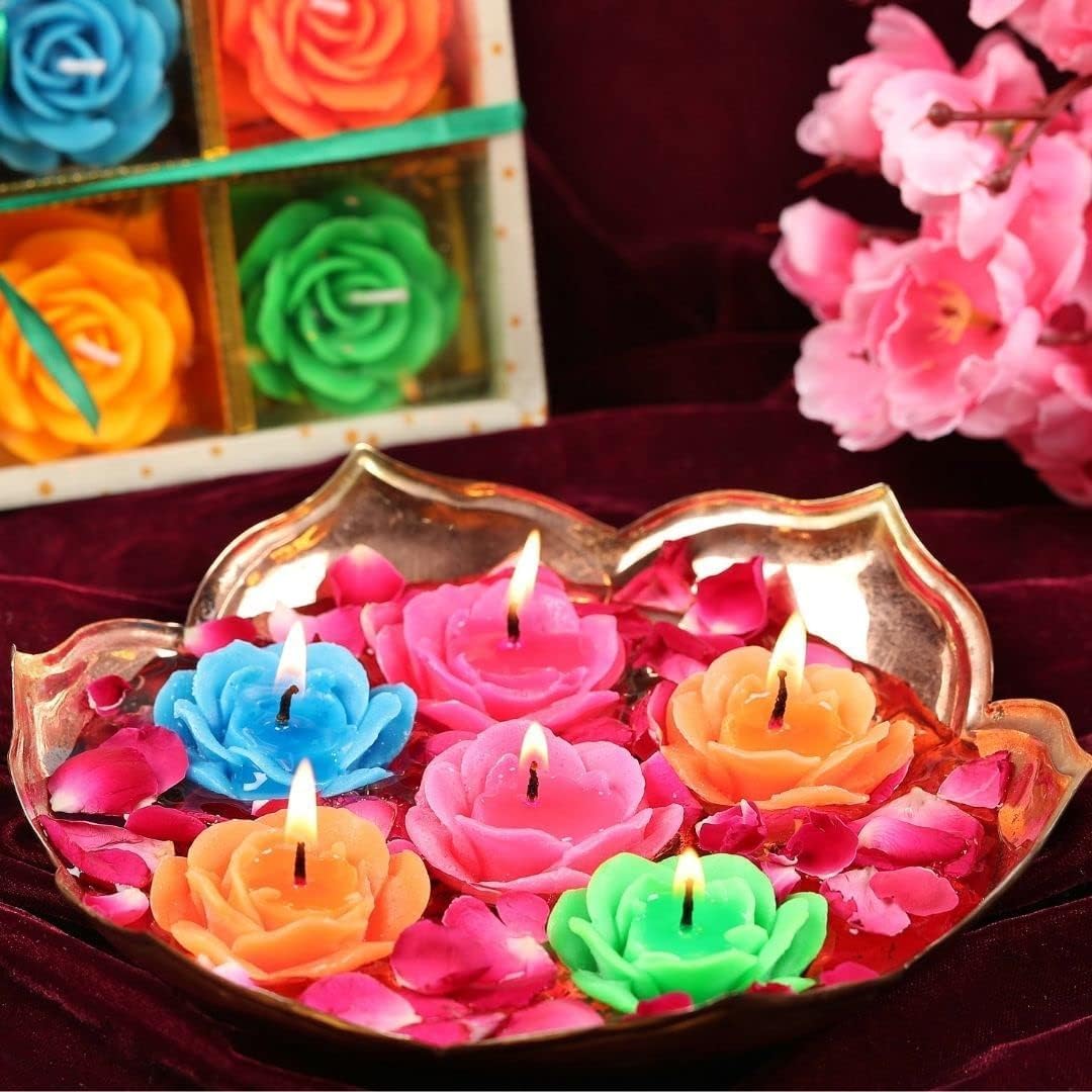 Maya Collection 12 Pack Waterproof Flameless Floating Tealights, Battery tealights, Battery Operated Flickering Floating Tea Lights Candles in Warm Yellow (Rose Flower Candles)-image-32