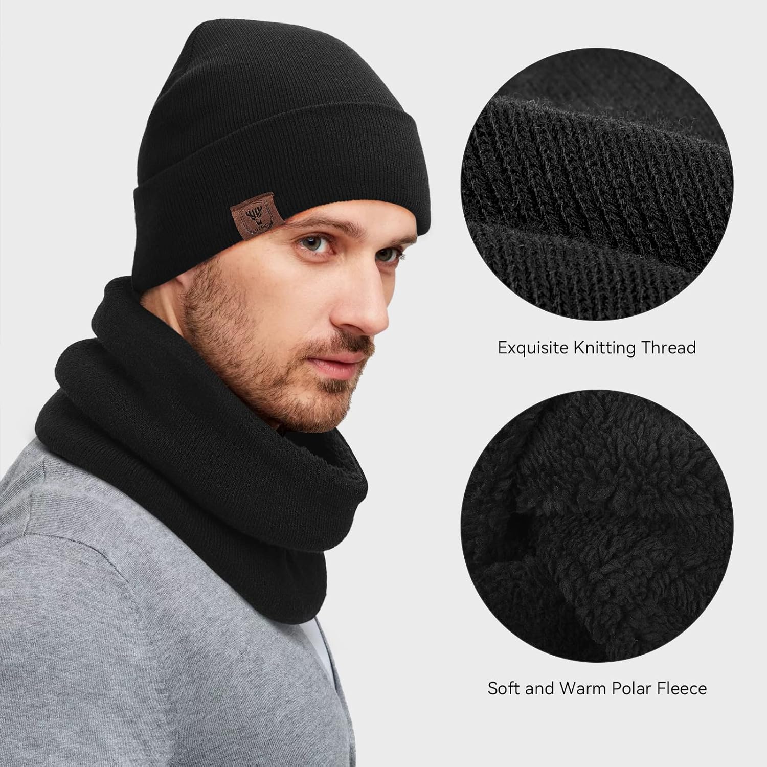 OZERO Winter Gloves Hat Scarf: Warm Knit Touchscreen Gloves and Polar Fleece Lined Beanie and Soft Neck Scarf - Image 3