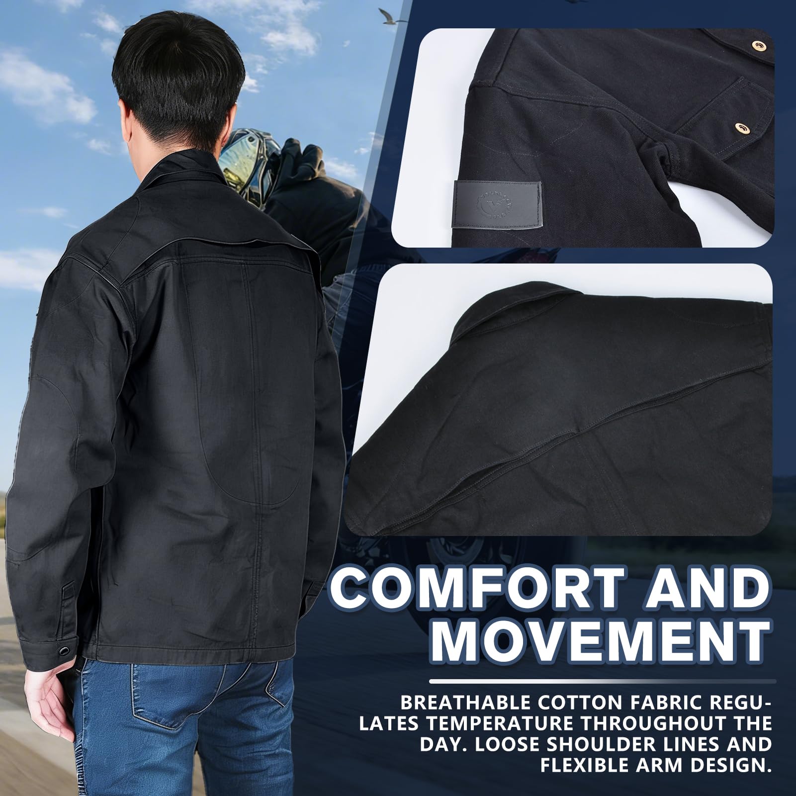 Camicia Moto Uomo, Maglia Moto Uomo Bici Rinforzata, Giubbotto Moto Uomo Estivo Armatura Removibile, Camicia Moto con Protezioni