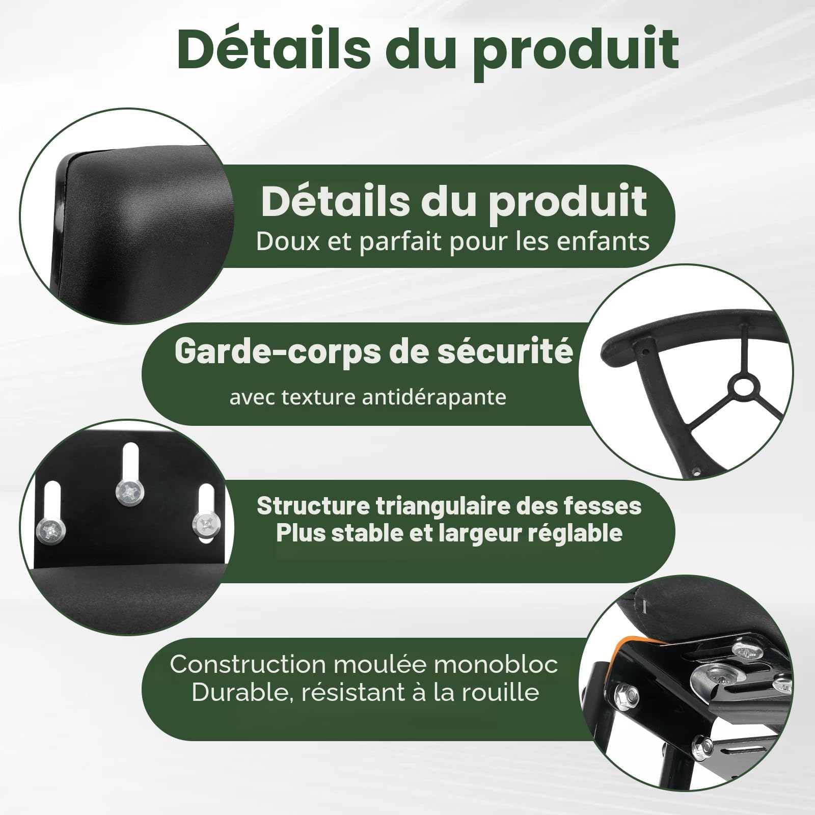 Siège enfant de vélo, siège arrière réglable, avec accoudoirs de sécurité et repose-pieds - Siège de sécurité de vélo pour enfants de 2 à 6 ans - Convient pour les vélos avec porte-bagages