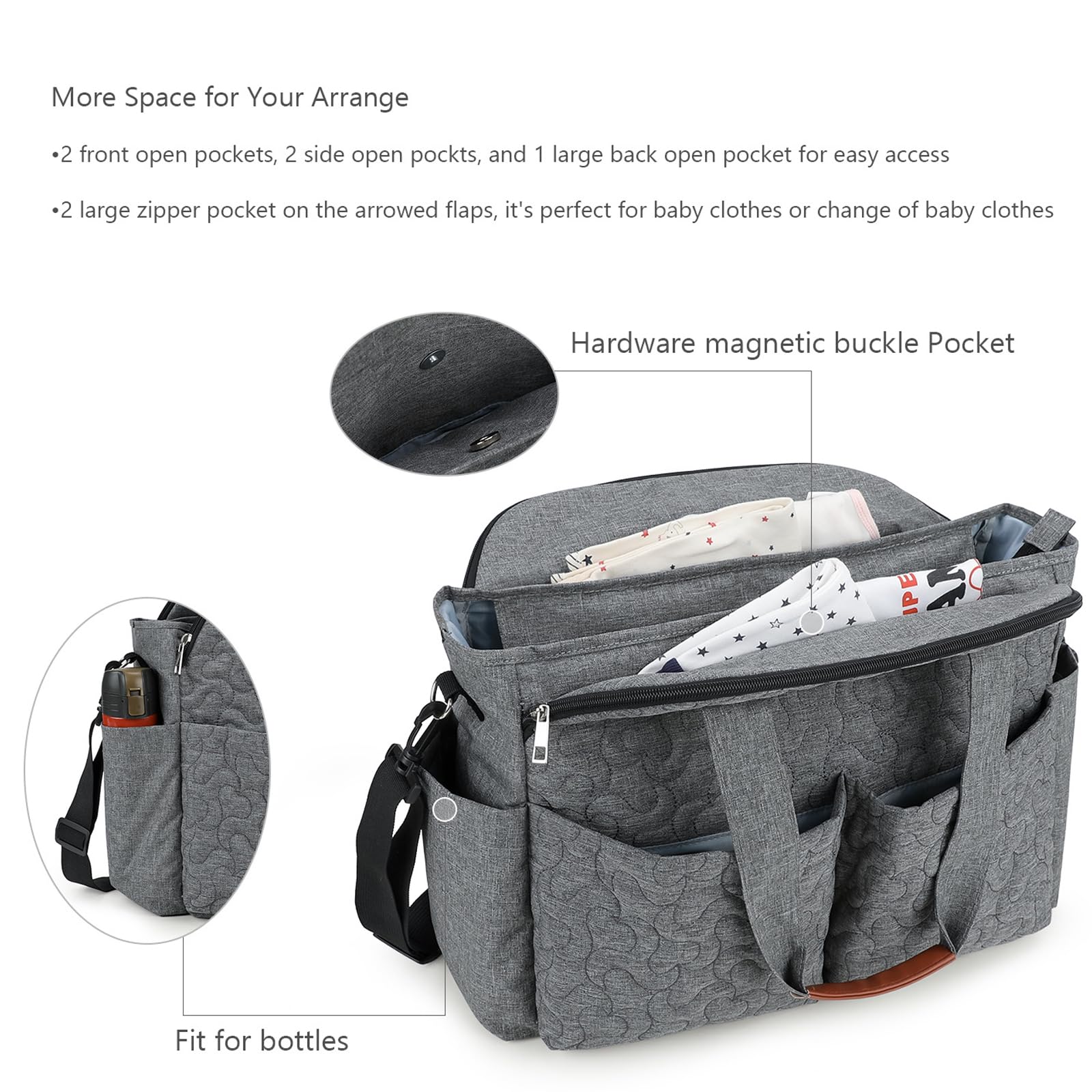 Bolsa de pañales acolchada resistente al agua, organizador de almacenamiento de gran capacidad para bebé, esencial para viajes y uso diario de los padres, bolsa de pañales impermeable
