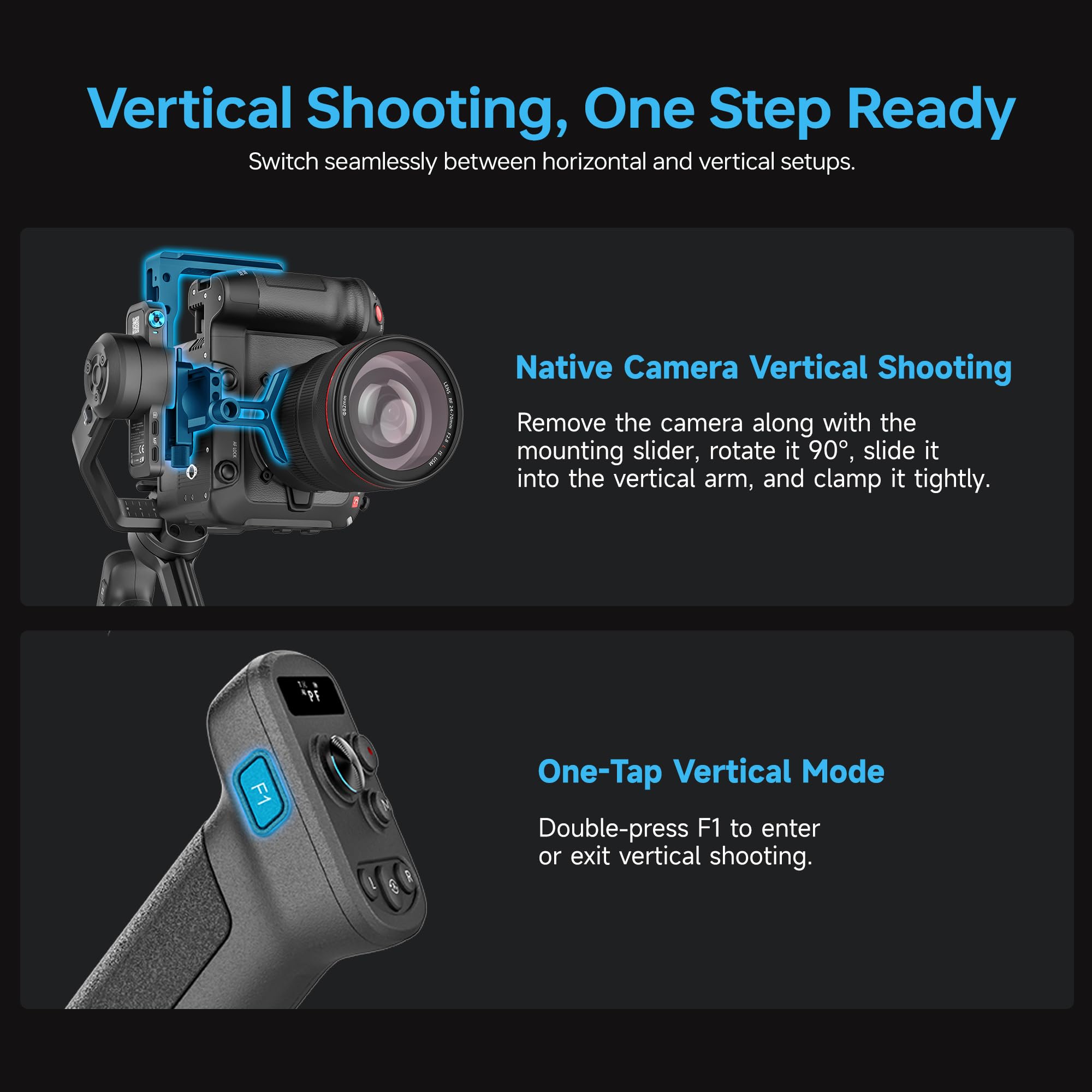 Feiyutech SCORP-C2 Stabilisateur Caméra avec suivi IA,Stabilisateur 3 axes pour Appareils Photo,Charge utile de 3,5kg,Poignée Arrière Intégrée,Prise de vue Verticale Native,Commandes par Boutons