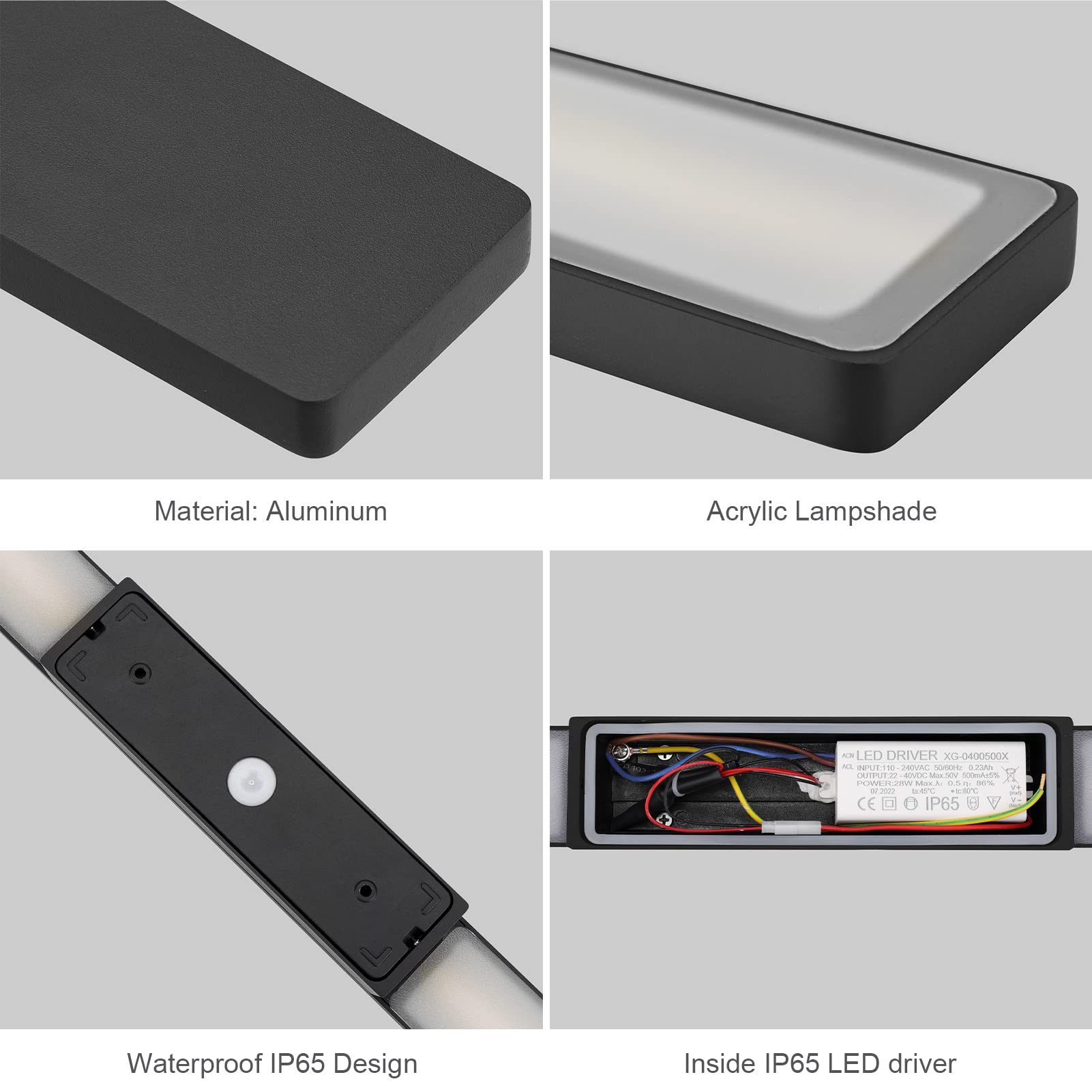 Klighten Aplique Larga de Exterior/Interior LED 28W 1750LM, Impermeable IP65 Lámpara de Pared, Luz de pared Moderno para Terraza Pasillo Entrada Villa, Blanco calido 3000K, 104cm, Negro