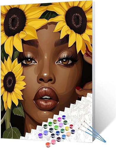 Miniatura 18 de Pintura por números de chica de moda negra para adultos principiantes mujer africana americana DIY pintura por números pintura acrílica en lienzo