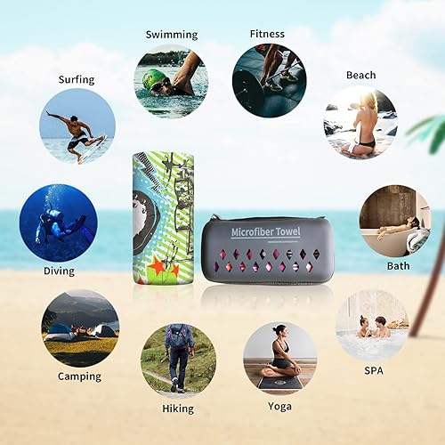 Vista 15 de Hiturbo Toalla de playa de microfibra, de secado rápido, súper toallas de baño, absorbentes y ligeras, manta de playa para piscina, ultra compacta