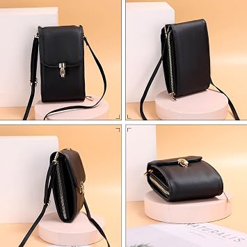 Crossbody Phone Bag Women Fashion Shoulder Bag Ladies Purse Wallet Satchel for Dating Shopping Traveling Black