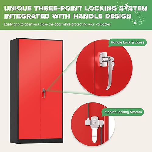 Vista 88 de INTERGREAT Armario de almacenamiento de metal, armarios de acero con cerradura de 72 pulgadas de alto con puertas de bloqueo, armario de Gris blanco