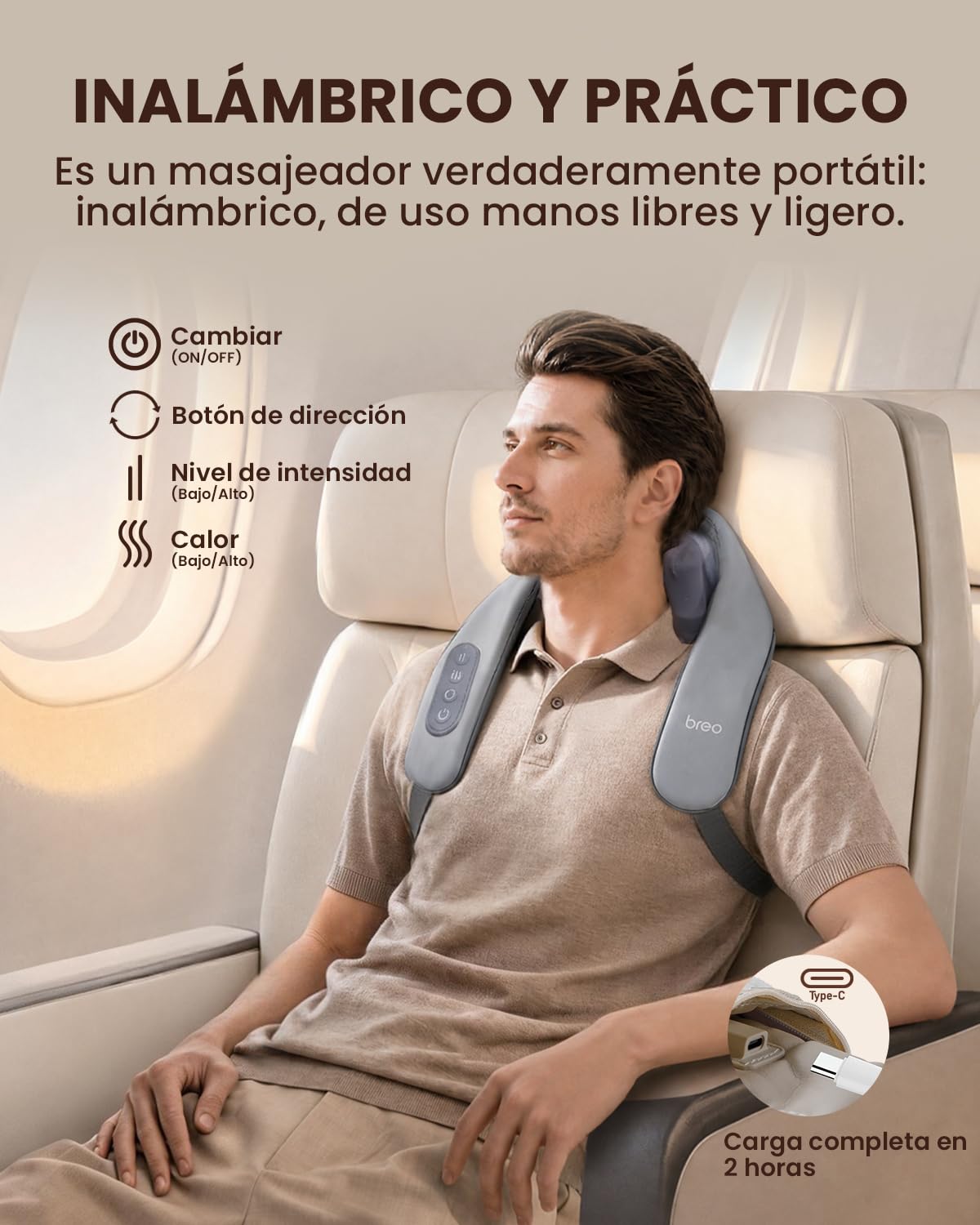 Breo N5 Mini Portátil Masajeador Cervical y Espalda, Hombros y Espalda con Calefacción, Masajeador de Cuello Inalámbrico para Alivio del Dolor de Tejido Profundo, Masajeador Shiatsu, Regalo Ideal