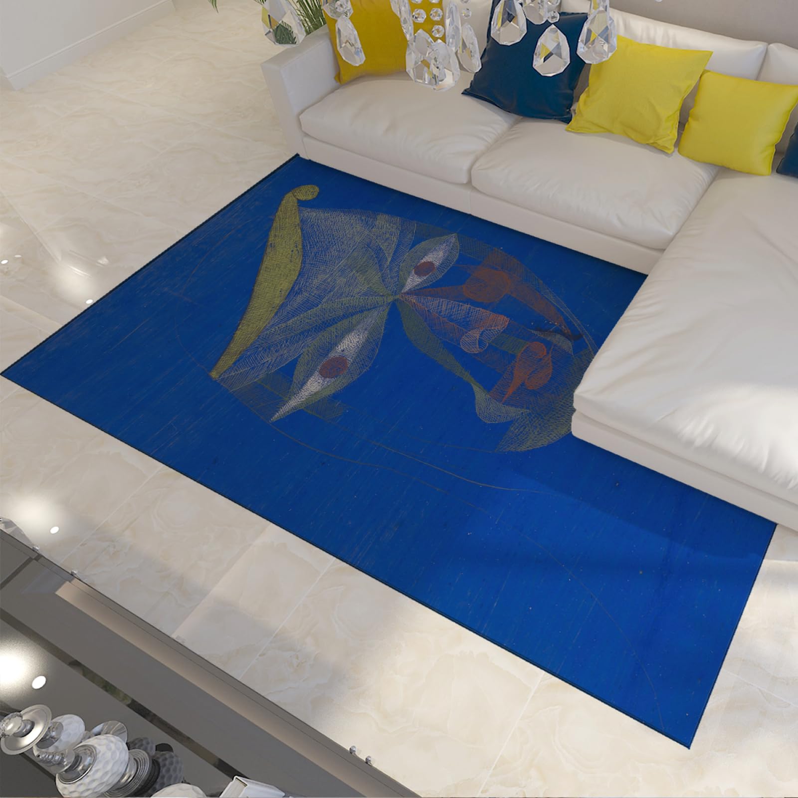 Tapis imprimés orientaux bleu 120x170cm anti-perte trafic intense