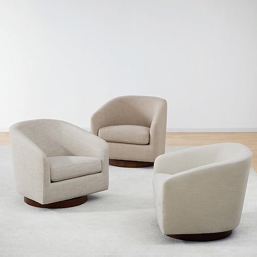 Miniatura 5 de CHITA - Silla decorativa giratoria con diseño de barril tapizada, certificada FSC, para sala de estar, completamente ensamblada, beige lino Lino