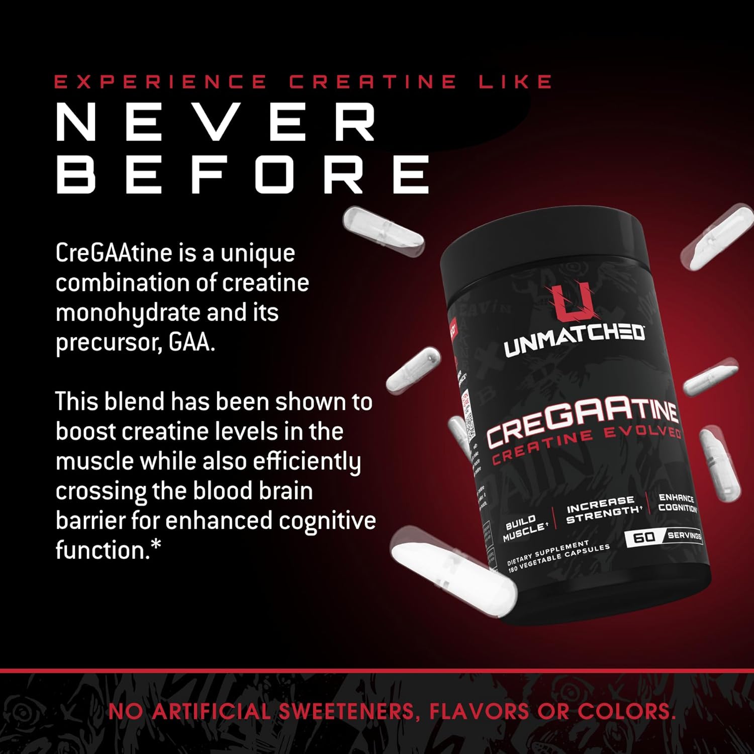 Unmatched CreGAAtine Optimized Creatine | Creatine Monohydrate + GAA (Guanidinoacetic Acid) | Muscle Build, Strength, Recovery | 180 Capsules, 60 Servings (Unflavored) - Image 5
