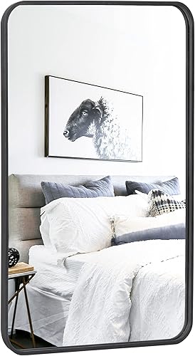 Miniatura 9 de ZenStyle Paquete de 2 espejos de pared rectangulares con marco de metal negro de 24 x 36 pulgadas espejo de baño con borde pico para entradas salas