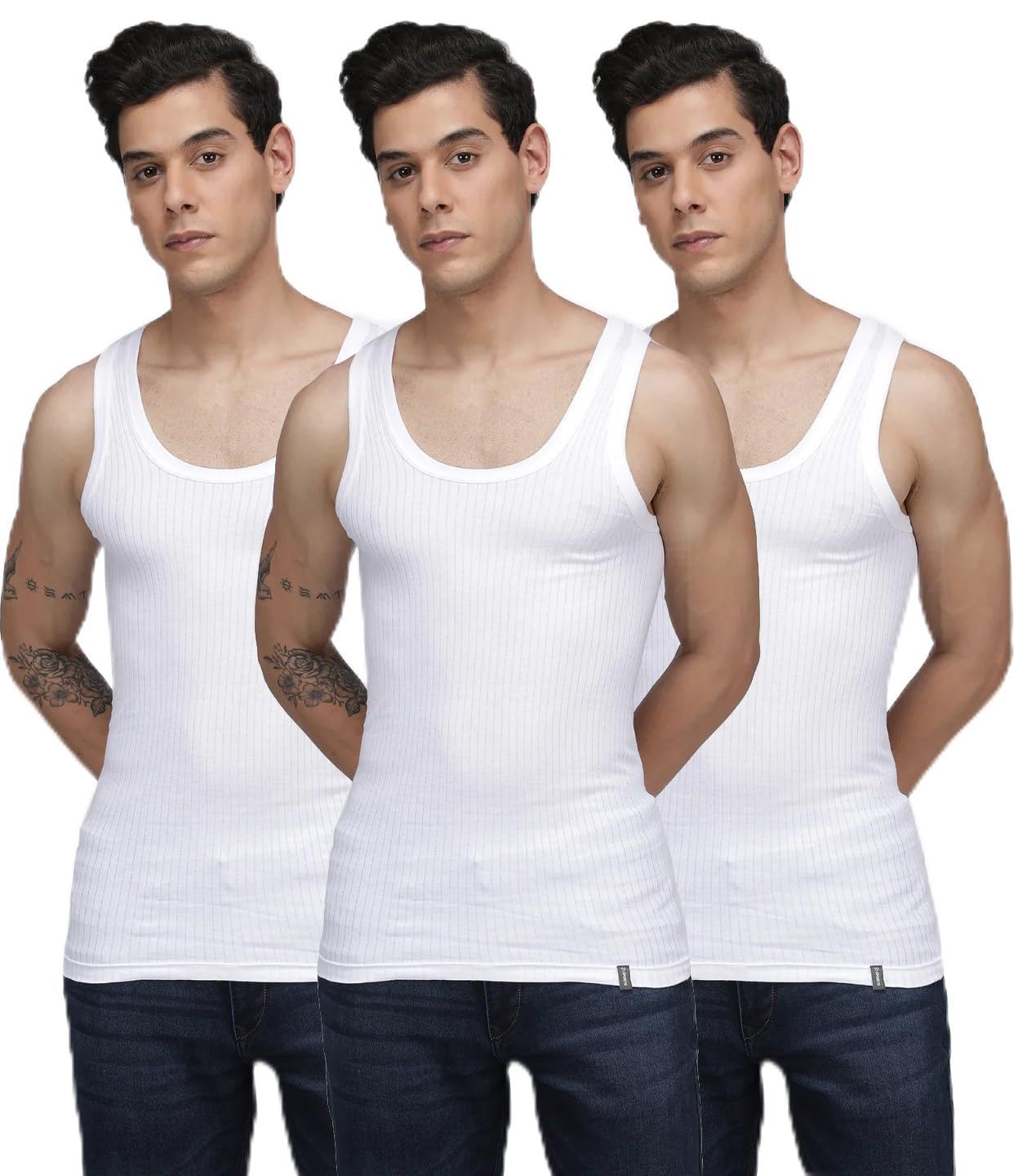 Men's Cotton Plain/Solid Scoop Neck Sleeveless Vest - Pack of 3 (Parka-RN)-image-34