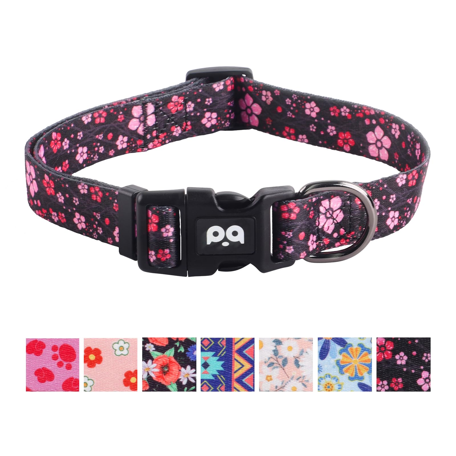 QQPETS Adjustable Soft Dog Collar: Print Flower Pink Multicolor Cute Patterns for XS Small Medium Large Pet Girl Boy Puppy Walking Running Training