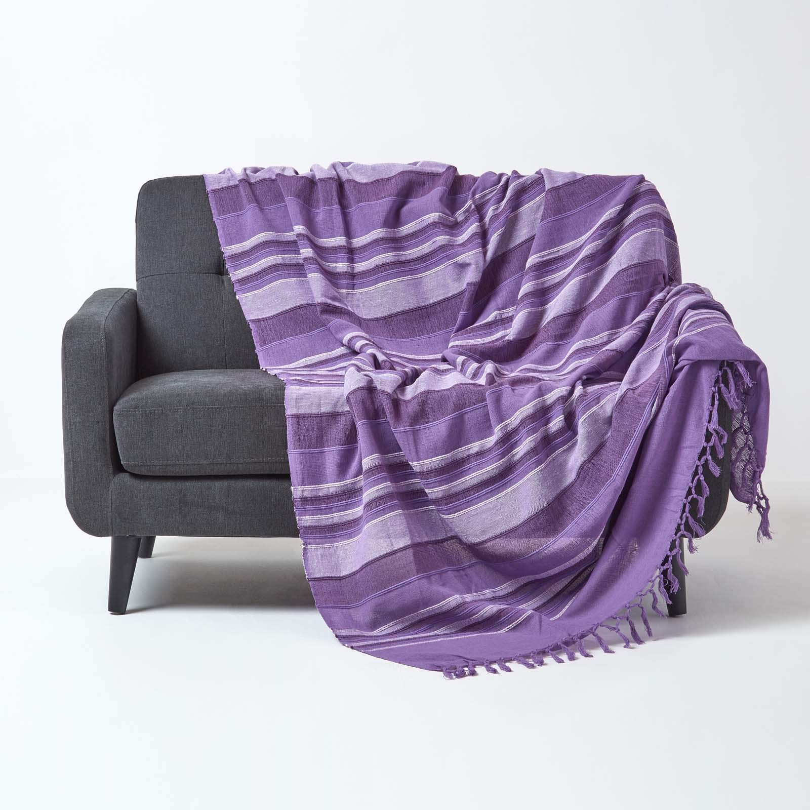 Homescapes Unisex Mauve Cotton Morocco Striped Throw In 150Cm X 200Cm