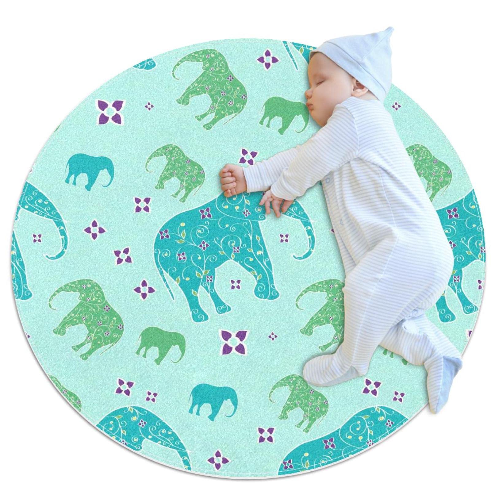 Tapis de salle de bain antidérapant bleu vert motif éléphant floral de chambre 1m