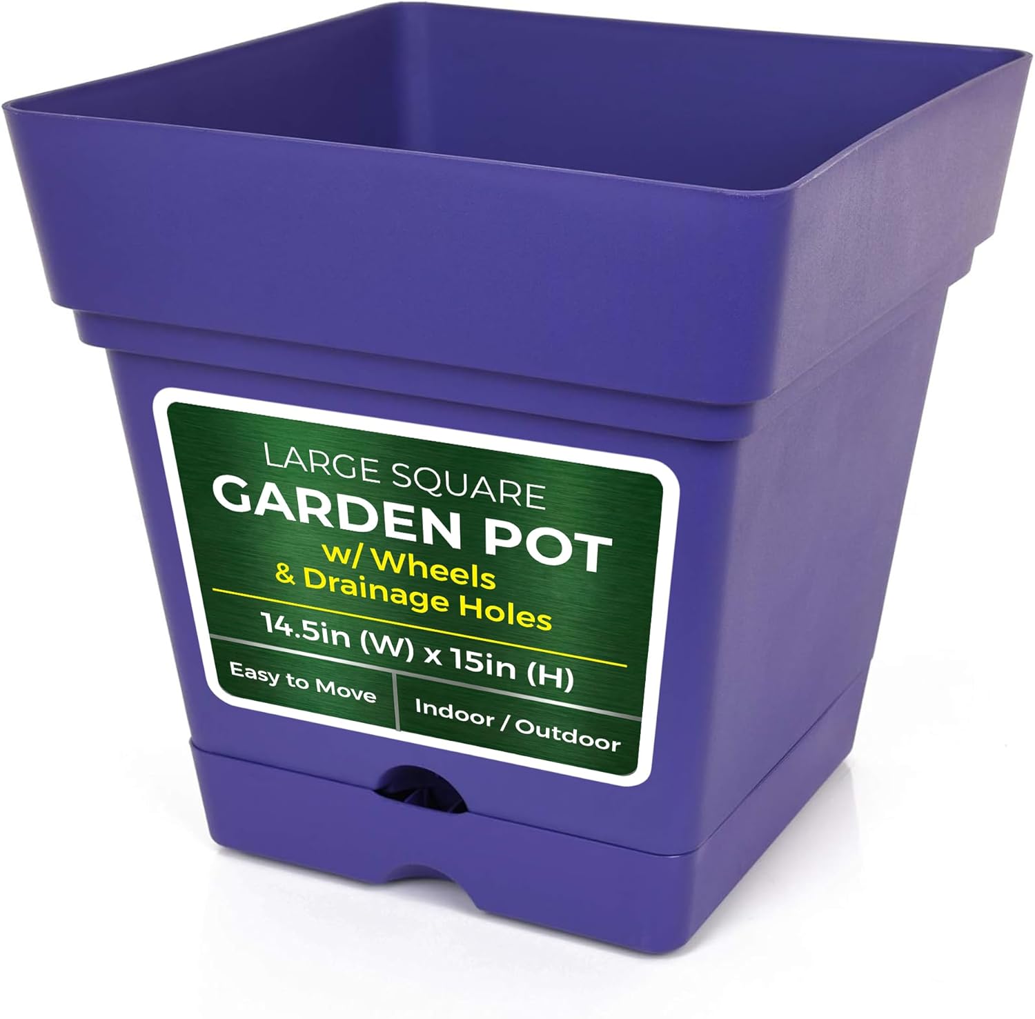 Mintra Home Large Garden Pot with Wheels – Lightweight Plastic Pottery Planter for Indoor & Outdoor Plants, Decorative Flower Container for Front Porch, Patio or Garden – 14.5" W x 15" H, Grey
