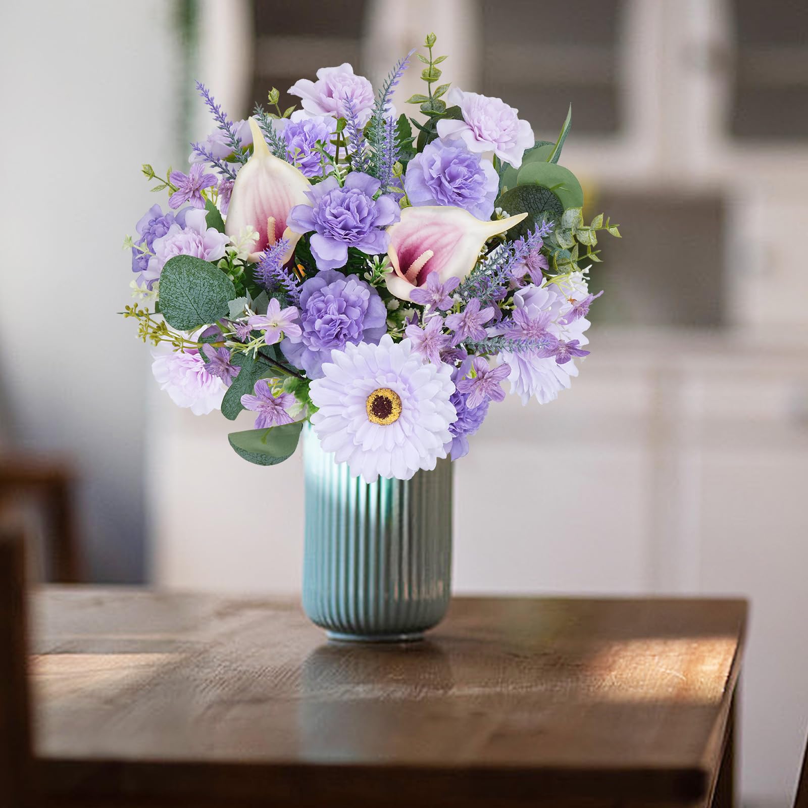 6 Rami Di Fiori Artificiali Lilla 64 Cm - Viola E Blu, Seta Realistica, Composizioni Per Vasi E Centrotavola - Decorazione Casa - 4