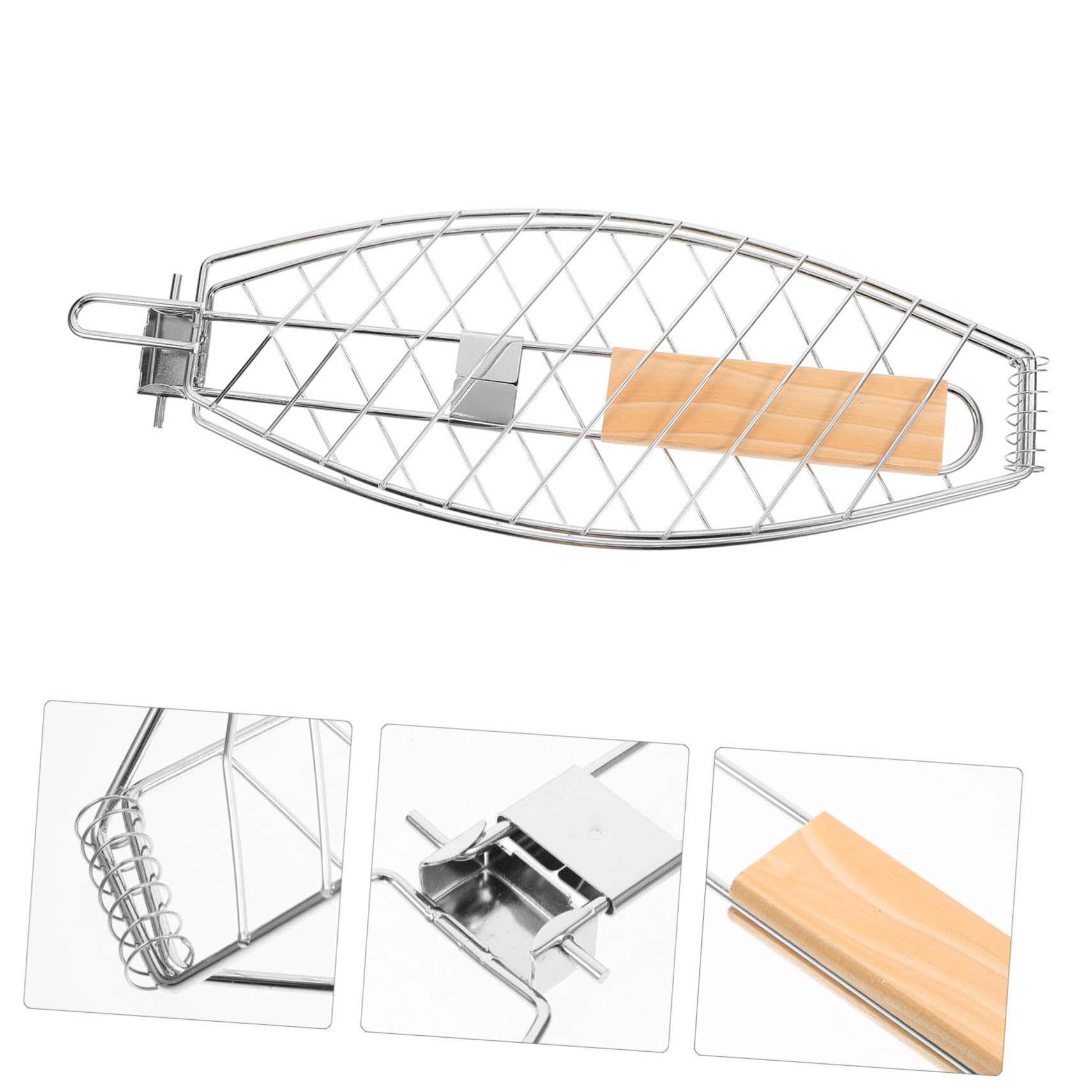 PRETYZOOM 4piezas Cesta Para Pescado Mango De Rejilla Inoxidable Para Barbacoa Herramienta Multiusos Para Grill De Pescado y Verduras Para Camping y Picnics