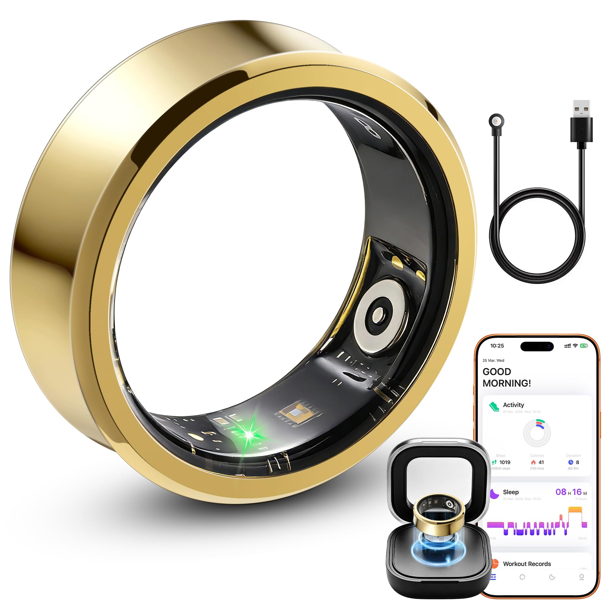 Ankink Bague intelligente pour homme et femme, étanche IP68, pas de frais