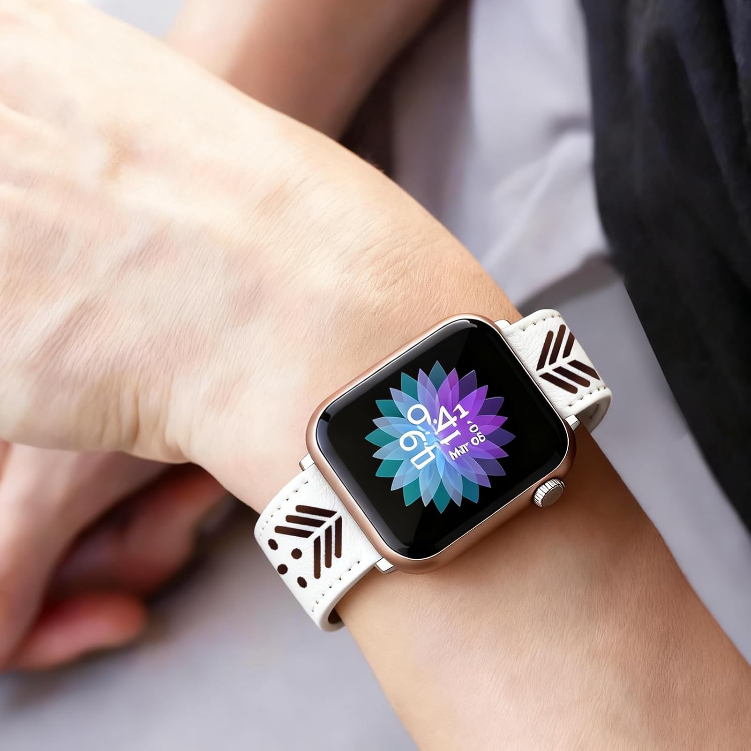 Hollow-out Handmade Top Grain Leather Band for Apple Watch Women Men, Breathable Lightweight Soft Strap Compatible with Series 11/10/9/8/7/6/5/4/SE SE2 Ultra 38/40/41/42/44/45/49mm - Image 7