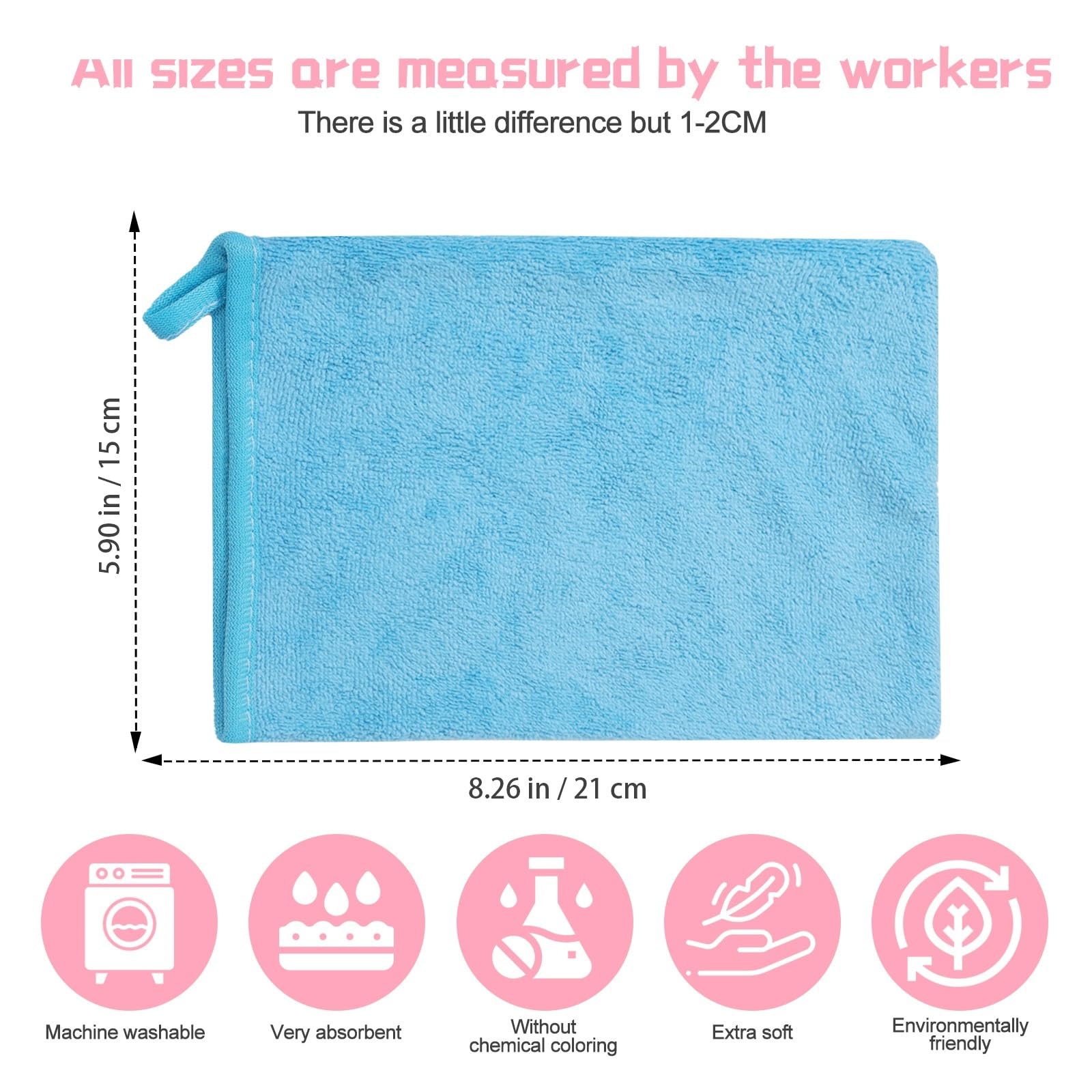 PHOGARY 10 Toallas Faciales para Baño, Guantes de Baño de 15 x 20 cm, Microfibra Premium, Superabsorbentes, Ligera, Secado rápido