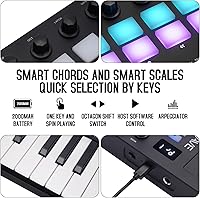 Vista 5 de M-VAVE Controlador de teclado USB MIDI de 25 teclas con 16 almohadillas de batería retroiluminadas, Bluetooth, teclado dinámico semi-pesado